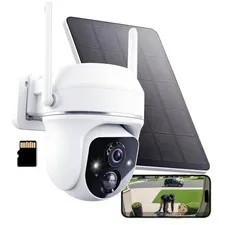 3MP Solar Security Camera Wireless Outdoor PTZ with 360 View, AI Motion Detec...