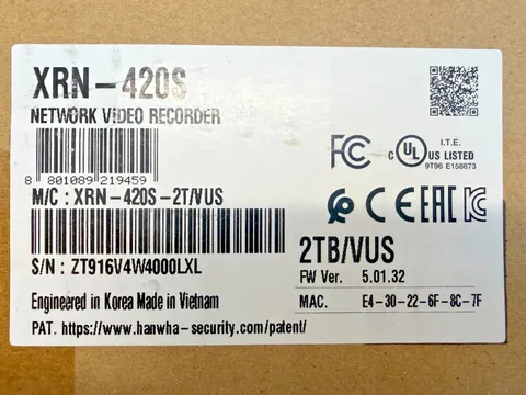 Hanwha Techwin XRN-420S-2TB HDD 4CH 4K NVR Security Recorder