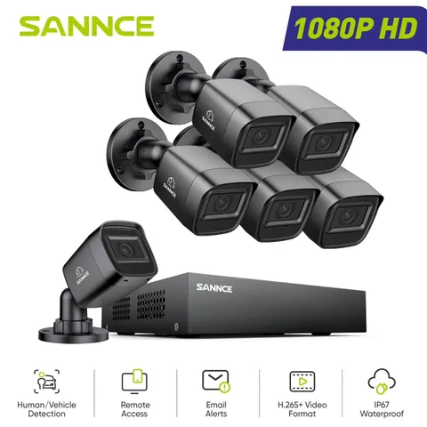 8CH 1080P Security Camera System, 5-In-1 DVR, 6 Waterproof Cameras, Night Vision