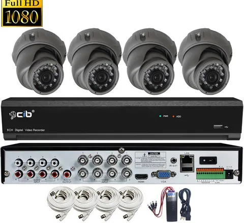 CIB True HD 8CH 1080P DVR system 1TB HDD 4X1080P 2.1MP Metal Vandal Dome Camera