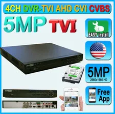 4CH TVI 5MP DVR H265 2560x1960 Record System phone remote view P2P Free App