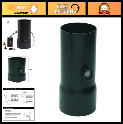 Dusk-to-Dawn Photocell Sensor & Adapter Kit for Outdoor Lamp Posts - 120V, Black