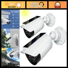 Solar Powered Fake Camera 2 Pack - Realistic Dummy Cameras for Outdoors, Weather