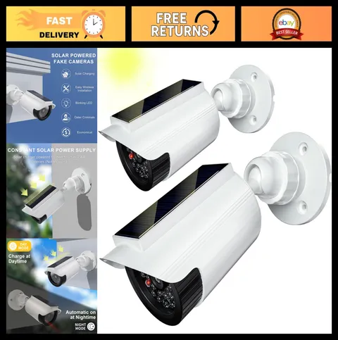 Solar Powered Fake Camera 2 Pack - Realistic Dummy Cameras for Outdoors, Weather