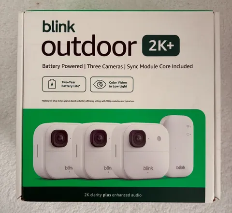 Blink Outdoor 2K+ — Wireless smart security camera 3 camera system (White)