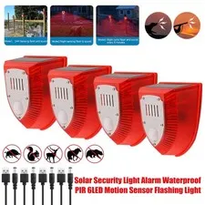 4Pack Solar Alarm LED Light Strobe Wireless Motion Sensor Detector Warning Lamp
