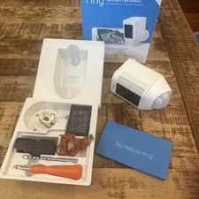 Ring Spotlight Cam Wireless Battery HD Security Camera White With 2 Batteries