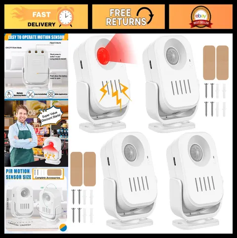 4 Pcs Recordable PIR Motion Sensor Doorbell Speaker - Voice Activated Chime Alar