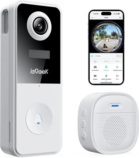 Video Doorbell Camera Wireless, Head-To-Toe 180° Ultra View Battery Powered, No