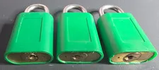 3 off 40mm Padlocks with GreenPlastic Cover with NO KEYS - Locksport