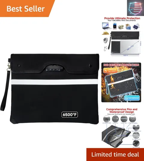 Upgraded 6500°F Fireproof Document Bag with Lock, Waterproof 9-Layer Heat Ins...