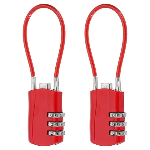 2 Pcs 3 Digit Luggage Cable Combination Lock with 5" Long Cable, Red