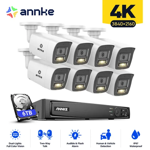 ANNKE 12MP 8CH NVR 4K Two Way Audio POE Security Camera System Outdoor Color AI