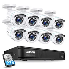 ZOSI H.265+ 1080P Security Camera System 2MP Cameras 8CH 5MP Lite DVR with 2TB