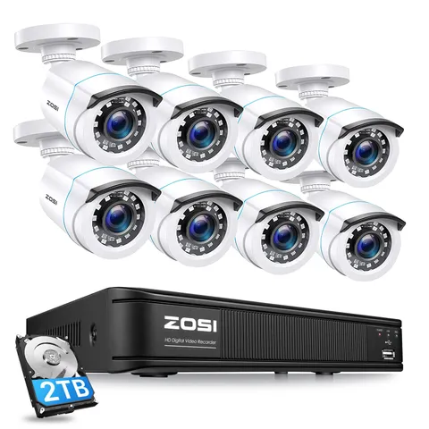 ZOSI H.265+ 1080P Security Camera System 2MP Cameras 8CH 5MP Lite DVR with 2TB