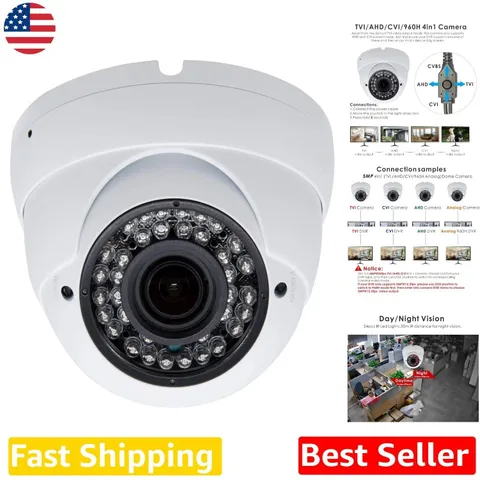 Pro 5MP Dome Surveillance Camera, 4-in-1 Hybrid, 98ft IR, Outdoor Waterproof