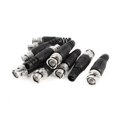 10 Pcs Coax Cable Black Plastic Tail BNC Male Connector Silver Tone
