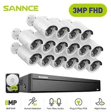 SANNCE 4K 16CH NVR 3MP POE Outdoor IP Security Camera System Two Way Audio AI 4T