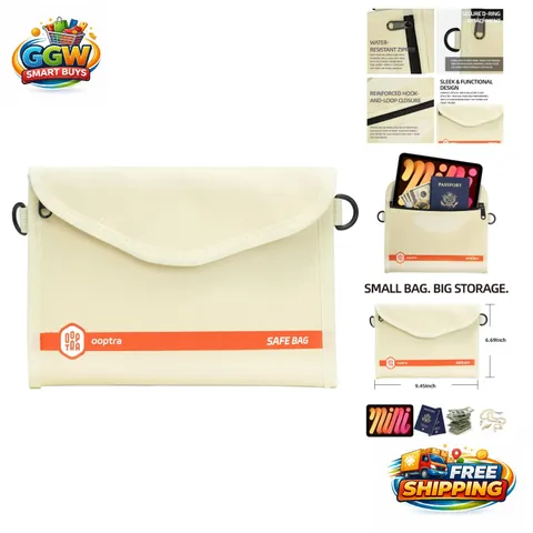 Portable Fire-Resistant Document Safe w/ Lock – Water-Resistant Travel Organizer