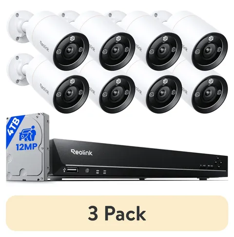Poe 16-Channel NVR System, 8X 12MP Dome Cameras, 4TB HDD, Smart Detection, RLK16