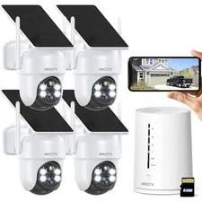 ARCCTV Solar Security Cameras Outdoor Wireless 4 Cam-Kit 4MP Color Night Vision