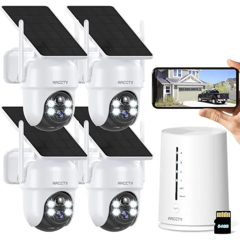 ARCCTV Solar Security Cameras Outdoor Wireless 4 Cam-Kit 4MP Color Night Vision