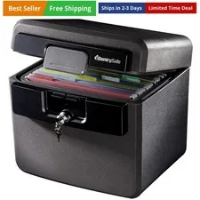 Black Fireproof and Waterproof Safe, File Folder and Document Box with Key Lo...
