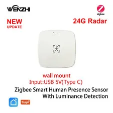 Zigbee Wifi 24G Mmwave Radar Human Presence Motion Sensor with Luminosity/Distan