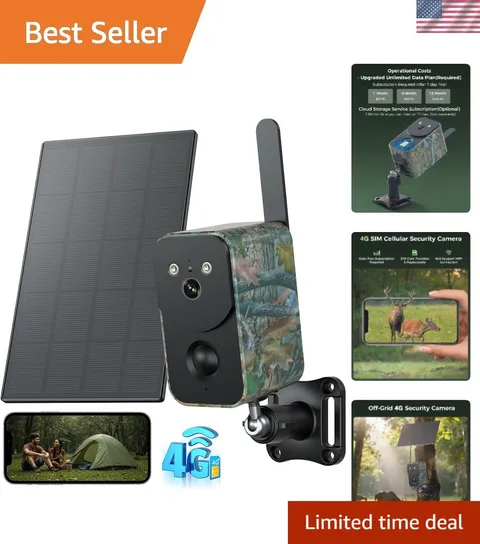 Wireless 4G Cellular Solar Camera with Night Vision & Motion Detection, 10000mAh