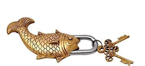 Handmade Vintage Style Brass Fish Shape Padlock With keys Working Functional L2