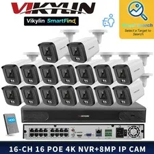 VIKYLIN SmartFind 16POE 16CH NVR System IR30M Network 8MP 4K Security Camera Lot