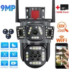 Dual Lens Security Camera Wireless 4K HD WiFi IP PTZ Home Outdoor CCTV IR Cam US