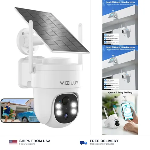 VIZIUUY 3MP Solar Security Cameras Wireless Outdoor, WiFi 6, 360°PTZ Camera |...