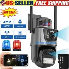 Dual Lens 4MP WiFi Security Camera Outdoor Home Night Vision PTZ Surveillance