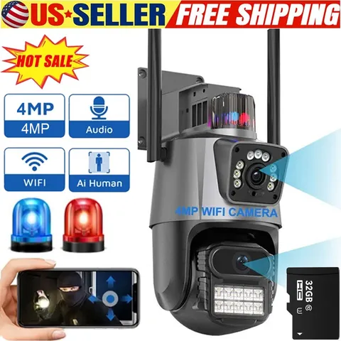 Dual Lens 4MP WiFi Security Camera Outdoor Home Night Vision PTZ Surveillance