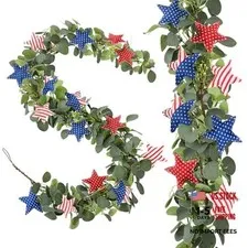 6ft Patriotic Garland 4th of July Patriotic Decor 250th Anniversary Red White