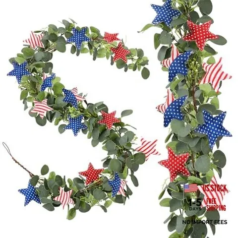 6ft Patriotic Garland 4th of July Patriotic Decor 250th Anniversary Red White