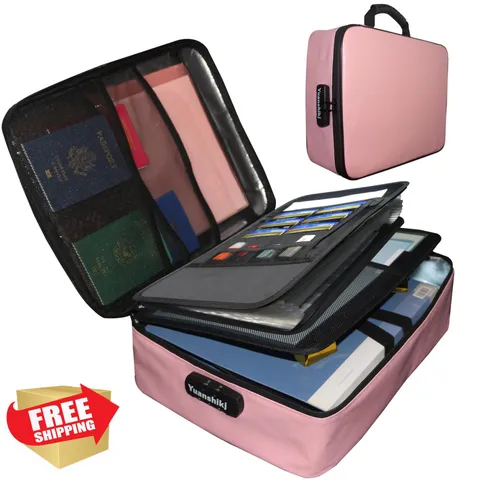 Yuanshikj Fireproof Document Box Pink Lock Safe Storage
