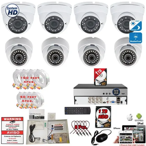 Evertech 8 Channel DVR  8x HD Cameras Complete Security Surveillance System Set