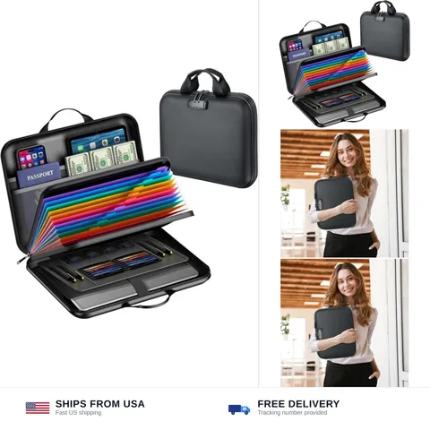 Fireproof Document Box with Lock, Waterproof Hard-Shell File Organizer with 1...