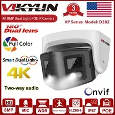 Vikylin 4K 8MP Dual Lens POE IP Camera 180° Panoramic Color Night Vision Onvif
