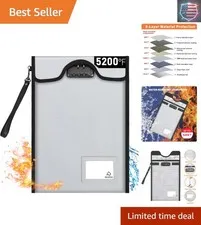 Fireproof Document Bag with Lock 5200℉, 15”x 11”Fireproof Money Bag, Waterpro...