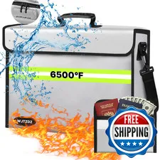 Wjtzdz Fireproof Money Bags Lock-6500F Fireproof Document Box10 Layers