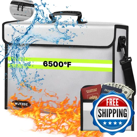 Wjtzdz Fireproof Money Bags Lock-6500F Fireproof Document Box10 Layers