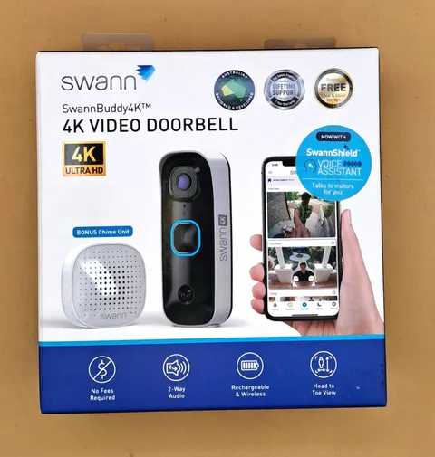 SWANN BUDDY 4K UHD WIRELESS VIDEO DOORBELL & CHIME ULTRA-WIDE 165° VIEW *NEW*