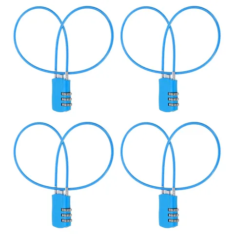4 Pcs 3 Digit Luggage Cable Combination Lock with 20" Long Cable, Blue