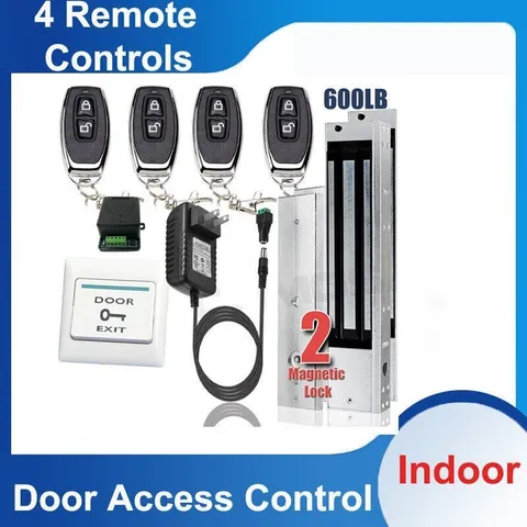 Door Access Control System, 2 Electric Magnetic Lock 600lb, 4 Remote Controls