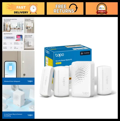 Smart Door Window Sensor Kit - 3 Contact Sensors & Hub, Matter Compatible, Autom