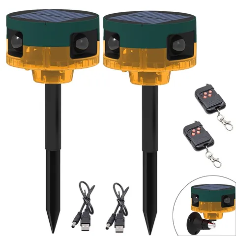 Qxmh Solar Outdoor Motion Sensor Alarm Dog Barkinggunshot Sound 129Db Loud