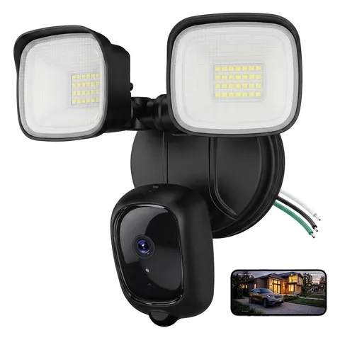 2K Hardwired Flood Light Camera, 3500LM Dual-Head Outdoor Security Camera wit...